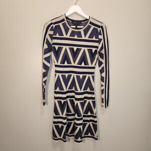 BCBGMaxAzria Sweater Dress Slate Combo Malina Zigzag Western Tribal - Size XS